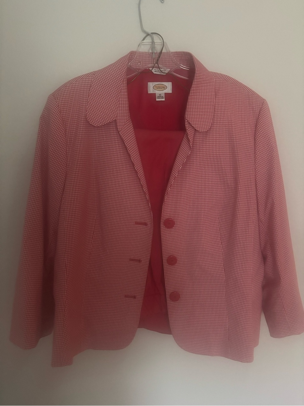Talbots Coral & White Checked Blazer